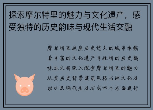 探索摩尔特里的魅力与文化遗产，感受独特的历史韵味与现代生活交融