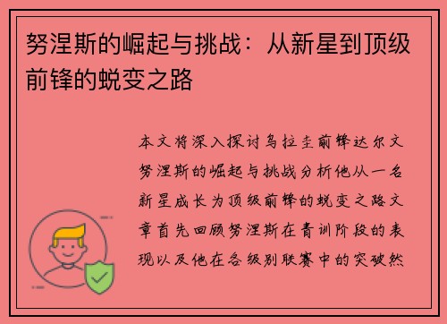 努涅斯的崛起与挑战：从新星到顶级前锋的蜕变之路