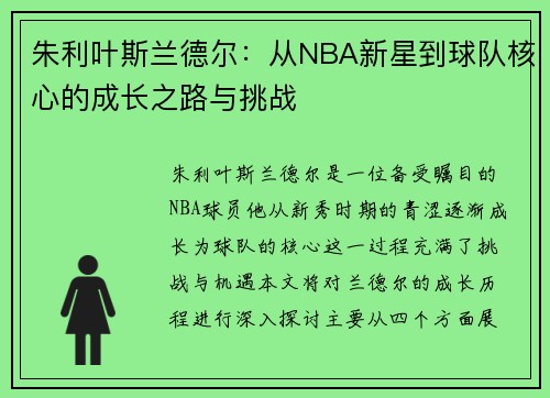朱利叶斯兰德尔：从NBA新星到球队核心的成长之路与挑战