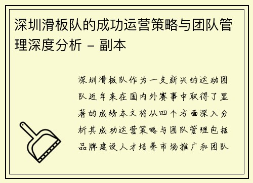 深圳滑板队的成功运营策略与团队管理深度分析 - 副本